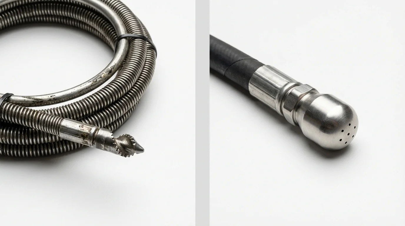 Drain snake cable and hydro jetting nozzle used for drain cleaning in West Tisbury, MA