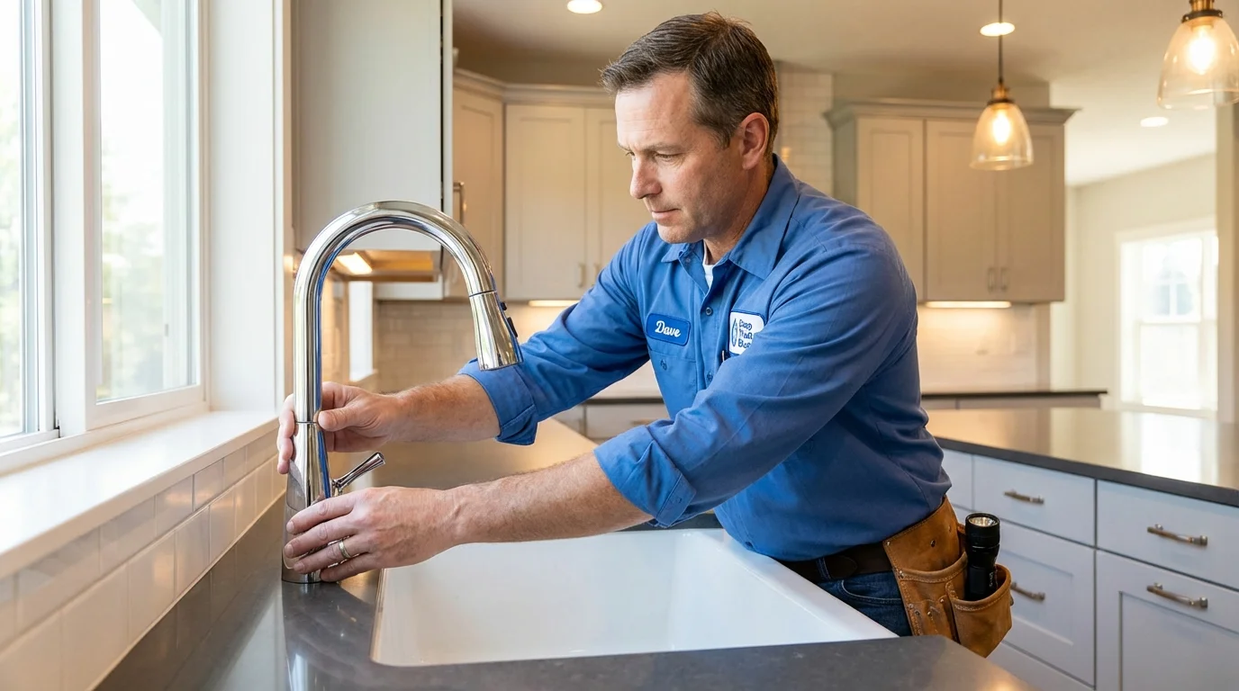 Kitchen faucet installation by Johns Plumbing LLC in West Tisbury