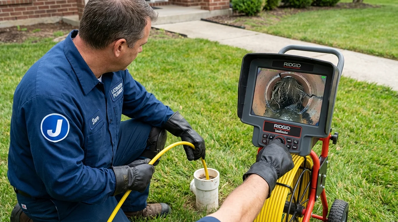 Sewer camera inspection being performed by Johns Plumbing LLC in West Tisbury